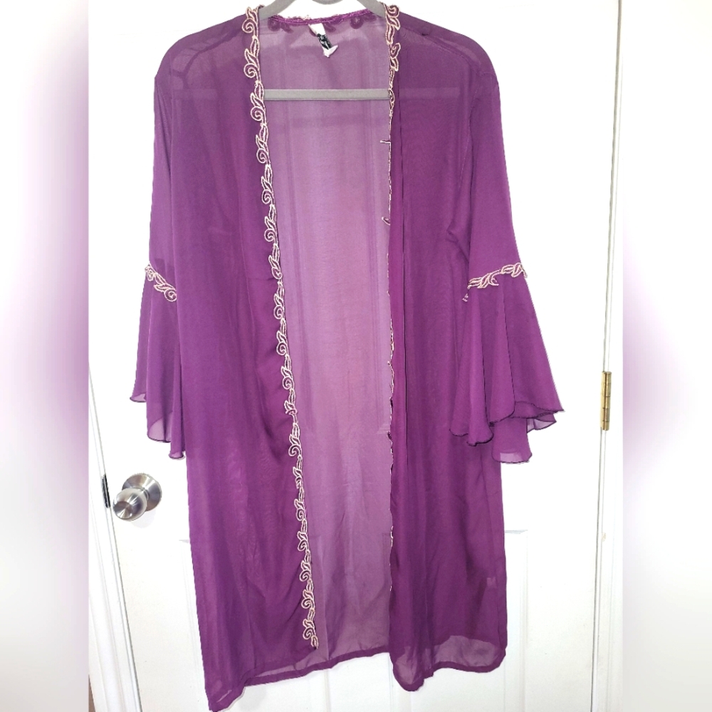 (M)🆕️🔥Purple Embroidered Silk Sheer Robe🔥